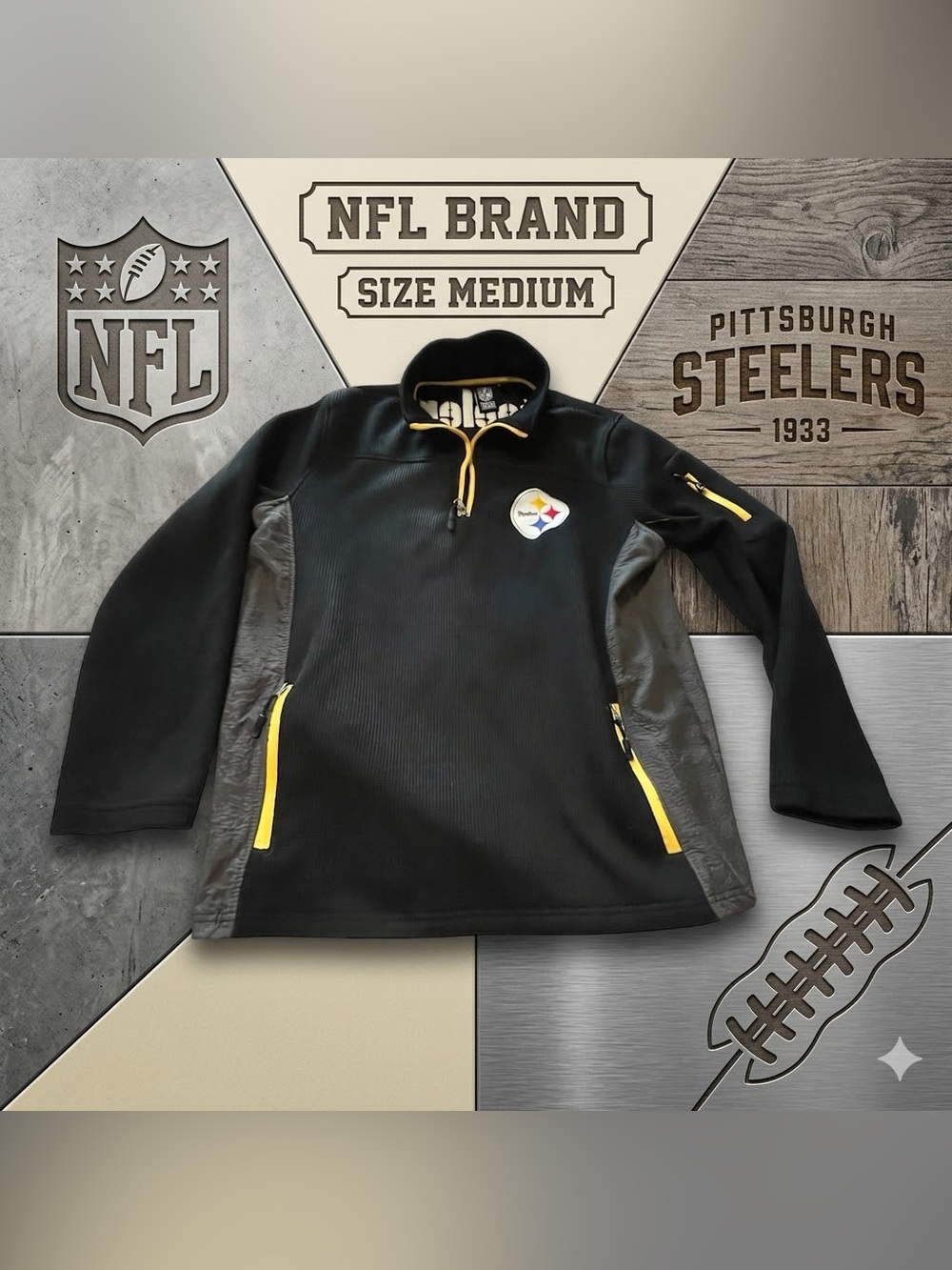 NFL Team Apparel Pittsburgh Steelers 1/4 Zip Fleece • Size M